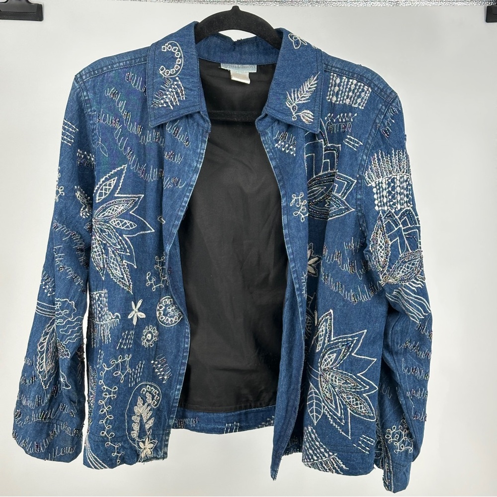 Draper’s & Damon’s‎ Petites Medium Beaded Embroidered Chambray Jacket